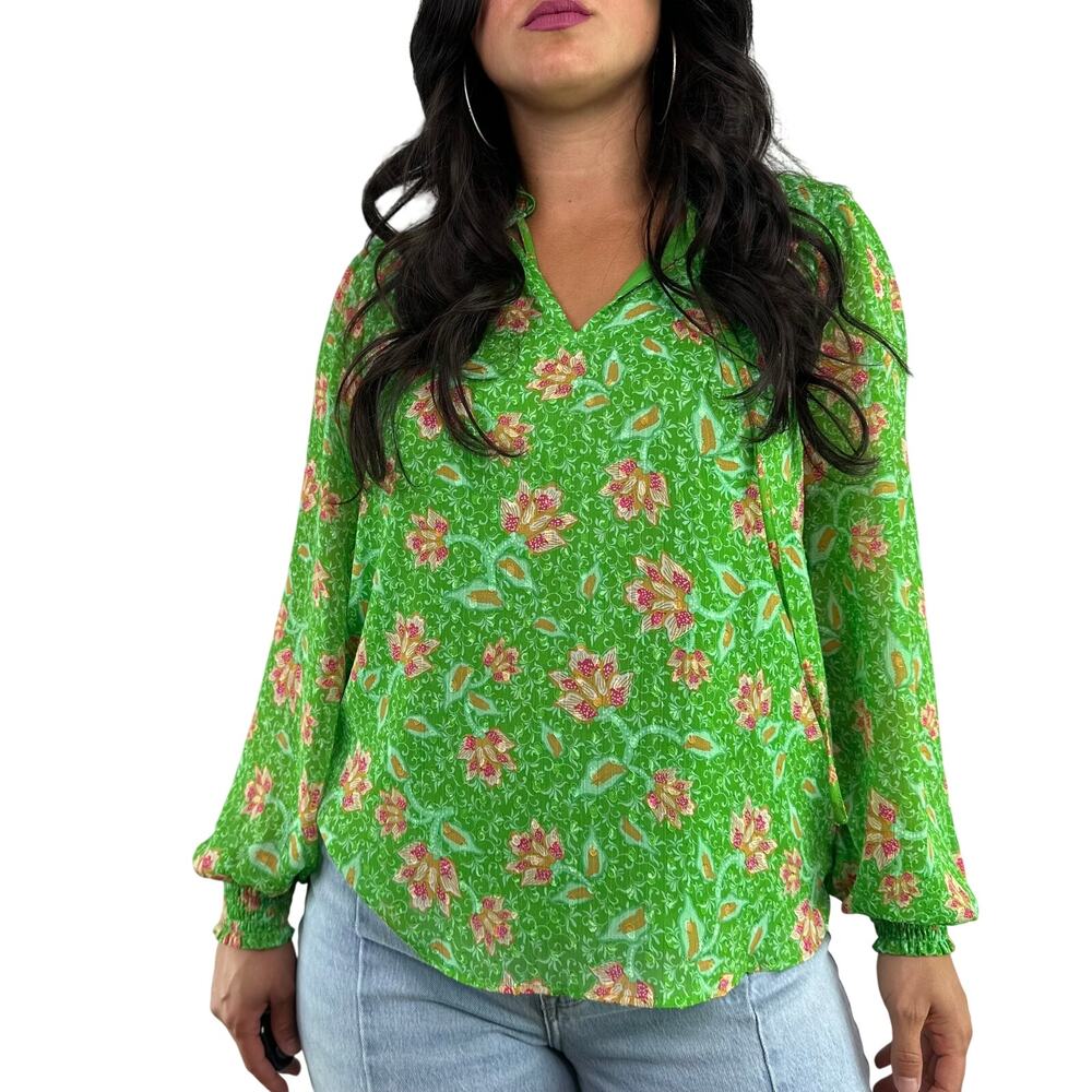 Joie Green Floral Lined Tie Front Blouse
